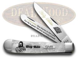 Case xx Trapper Knife Holy Bible 1 Chronicles 16:34 White Pearl 1/500 Stainless