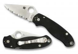 Spyderco Knives Para 3 Compression Lock Black G10 Serrated S30V Stainless C223GS