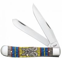 Case xx Trapper Knife Angel Wings Stained Glass Bone Stainless Pocket 38714