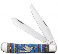 Case xx Trapper Knife White Dove Stained Glass Bone Stainless Pocket 38715