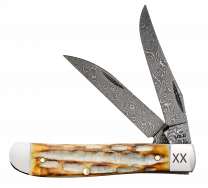 Case xx Knives Mini Trapper Burnt Natural Bone 27233 Damascus Pocket Knife