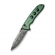 Civivi Knives Hyperpulse Button Lock C23087A-DS1 Green Aluminum Damascus Knife