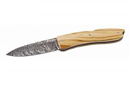 LionSteel Knives Opera Lockback 8800D UL Stainless Damascus Steel Olive Wood