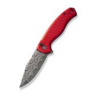 CIVIVI Knives Stormhowl C23040B-DS1 Button Lock Red Aluminum Damascus Knife
