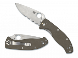 Spyderco Knives Tenacious C122GBNM4PS Serrated CPM-M4 Brown G-10 Pocket Knife