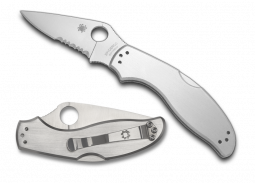 Spyderco Knives Upturn Lockback C261PS Serrated Stainless Steel Pocket Knife