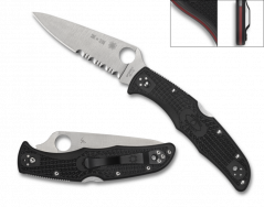 Spyderco Knives Endura Lockback Thin Red Line Black FRN Serrated VG10 C10FPSBKRD