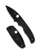 Spyderco Knives Shaman Salt C229SBBK Black FRN CTS BD1N Serrated Steel Knife