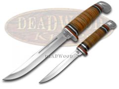 Case xx Twin Finn Fixed Blade Hunter 2 Knife Set Polished Leather & Sheath 00372