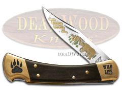 Buck 110 Wild Life Series Bear Folding Hunter Knife Ebony Wood 420HC Stainless