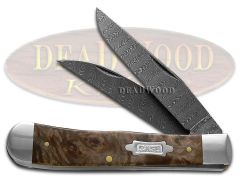 Case XX Mini Trapper Damascus Steel Natural Maple Burl Wood