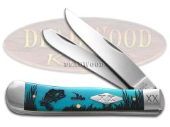 Case xx Knives Trapper Bass Fishing Caribbean Blue Bone 1/500 Pocket Knife