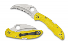Spyderco Knives Tasman Salt 2 Lockback Yellow FRN Serrated H2 Hawkbill C106SYL2