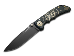 Spartan Blades Harsey Folder SF5 Black Gold Compass Titanium MagnaCut Knife