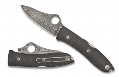 Spyderco Knives Spyopera Lockback C255CFPD Damasteel Carbon Fiber Pocket Knife