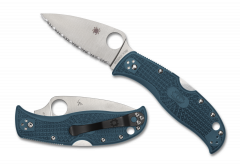 Spyderco Knives LeafJumper C262SBLK390 Serrated K390 Steel Blue FRN Pocket Knife