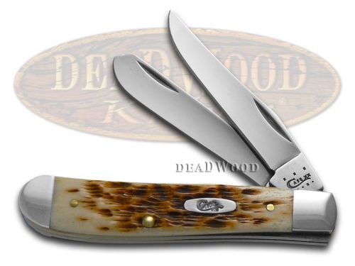 Case XX Peach Seed Jigged Amber Bone Mini Trapper Stainless Pocket