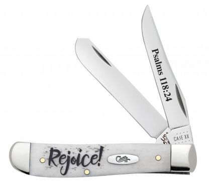 Case XX Psalms 118:24 Rejoice Natural Bone Mini Trapper Stainless