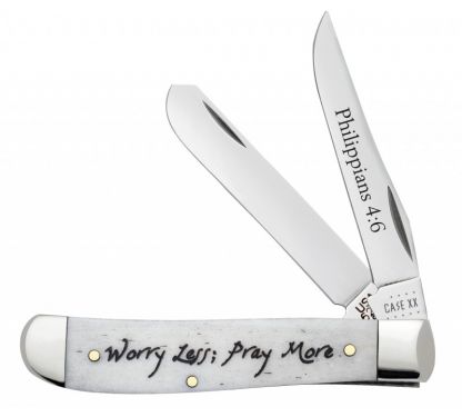 Case XX Natural Bone Worry Less, Pray More Mini Trapper Stainless