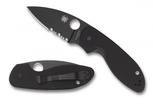 Spyderco Black G-10 Efficient Liner Lock Blackened Serrated