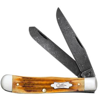 Case xx Trapper Jigged Burnt Goldenrod Bone 52420 Damascus Pocket