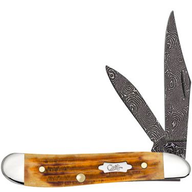 Case xx Peanut Jigged Burnt Goldenrod Bone 52423 Damascus Pocket