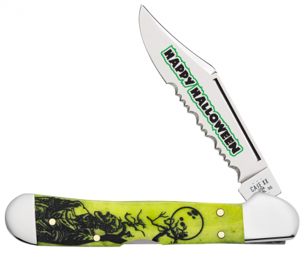 き*可様 AL KAPONE Case XX Mini Copperlock Halloween Green Bone 10632 Serrated Pocket