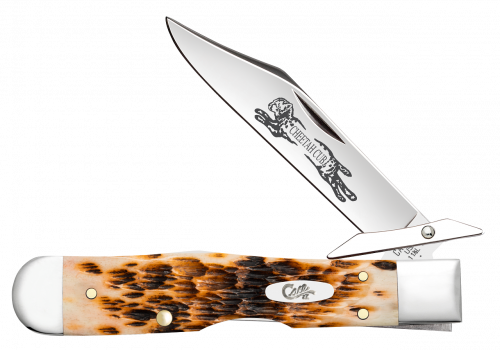 Case XX Cheetah Cub Peach Seed Amber Bone 10812 Stainless Pocket