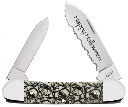 Case xx Halloween Skulls & Pumpkins Canoe Natural Bone 10617 Knife
